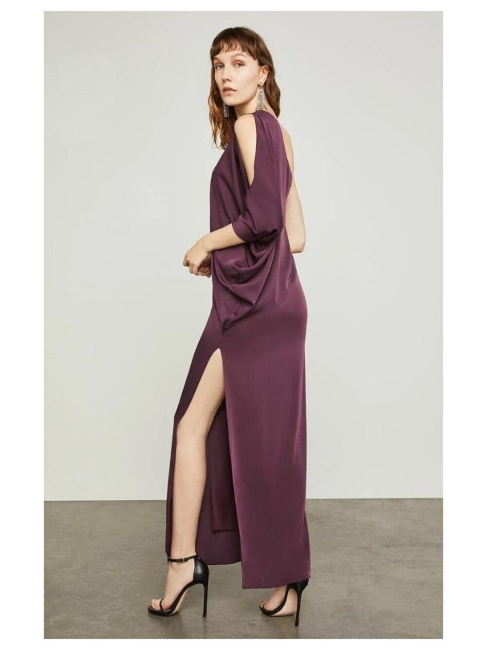 BCBGMAXAZRIA Venetian Rose Cascading One Shoulder Gown Maxi Dress Greek Goddess